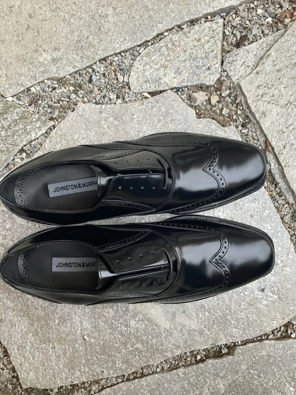 Johnston & Murphy Black Leather Wingtip Derby Shoes